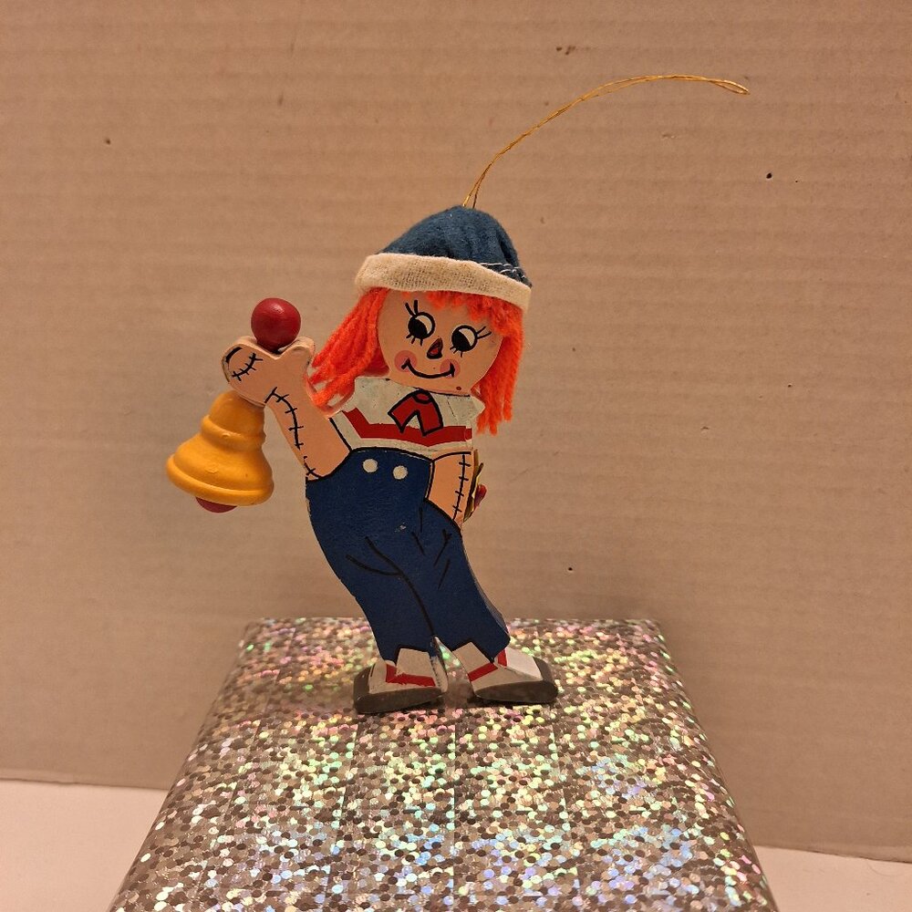 Vintage 1984 Kurt S. Adler Wooden Raggedy Anne & Andy Bell Ringer Ornament